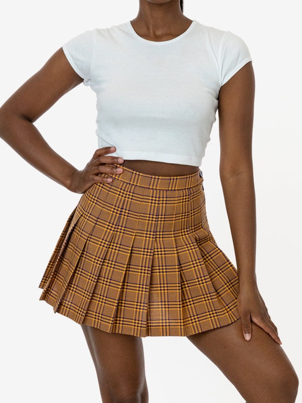 NWOT Los Angeles Apparel Daphne Pleated Yellow & Blue Plaid Tennis Skirt Size Sm
